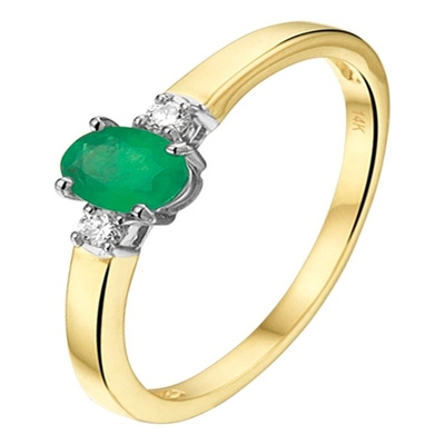 The House Of Jewels THOJ2013 14 karaat geelgouden smaragd ring met 0,05 ct diamant