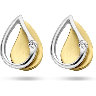 oorknoppen diamant 003ct 2x 0015ct h si 14K bicolor goud geelwit
