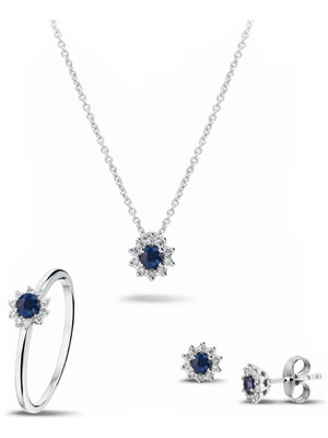 TC-45127SET 14 karaat witgouden sieradenset met blauw saffier en diamant
