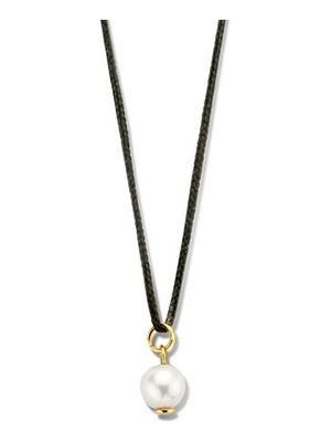 collier katoen parel 60 cm 14K goud met rubbernylonleer