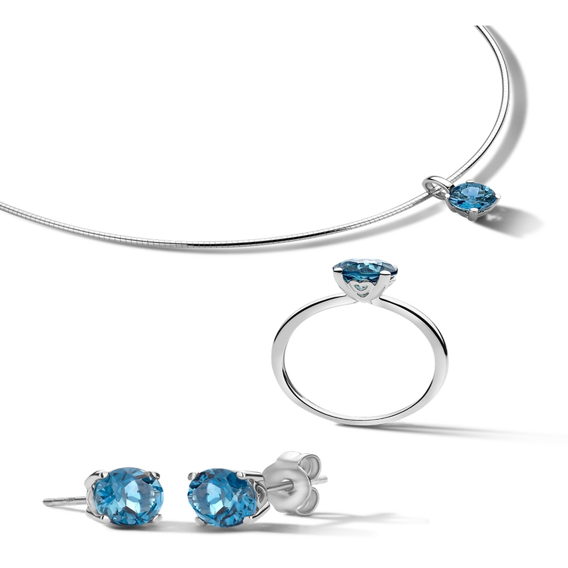 Treasure Collection 50609SET 14 karaat witgouden sieraden set met London Blue topaas