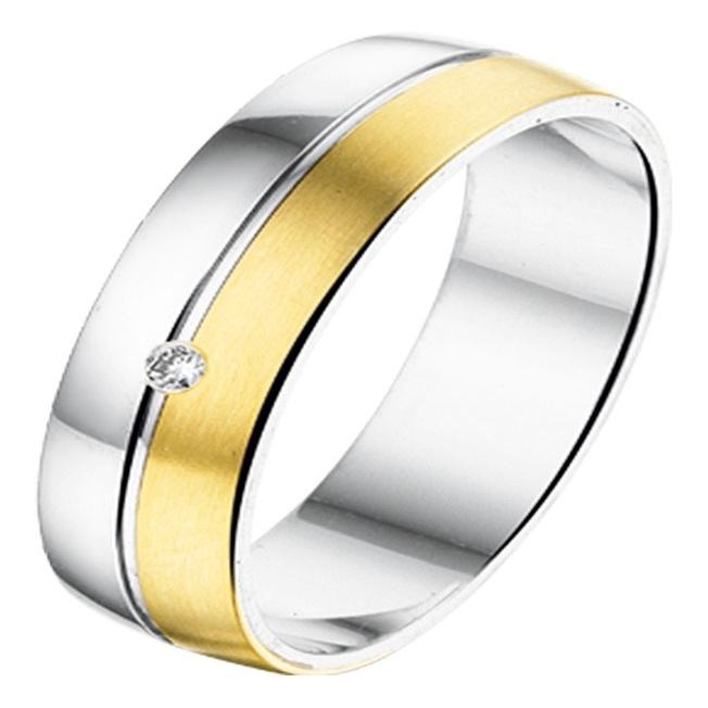 Treasure Collection AL761 Amorio zilver met 14 karaat goud trouwring met 0,02 ct diamant