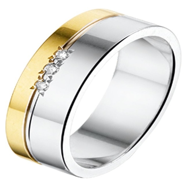Treasure Collection AL763 Amorio zilver met 14 karaat goud trouwring met 0,03 ct diamant
