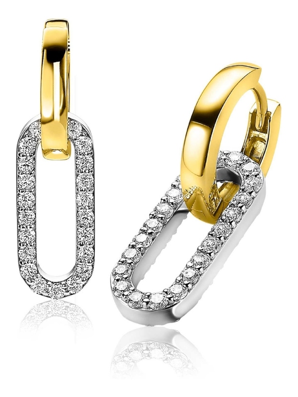 ZINZI ZICH2156 Zilveren oorbedels ovaal met zirkonia 20 mm