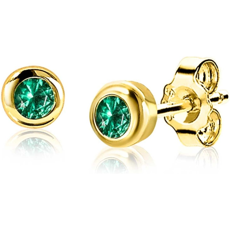ZINZI ZIO-MEI Goudkleurige oorknopjes geboortesteen smaragd