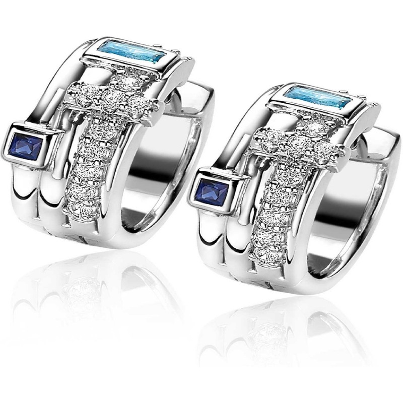 ZINZI ZIO2012B Zilveren oorringen met blauwe zirkonia 18 mm