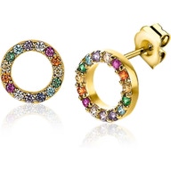 ZINZI ZIO2170 Goudkleurige oorknopjes met regenboog zirkonia