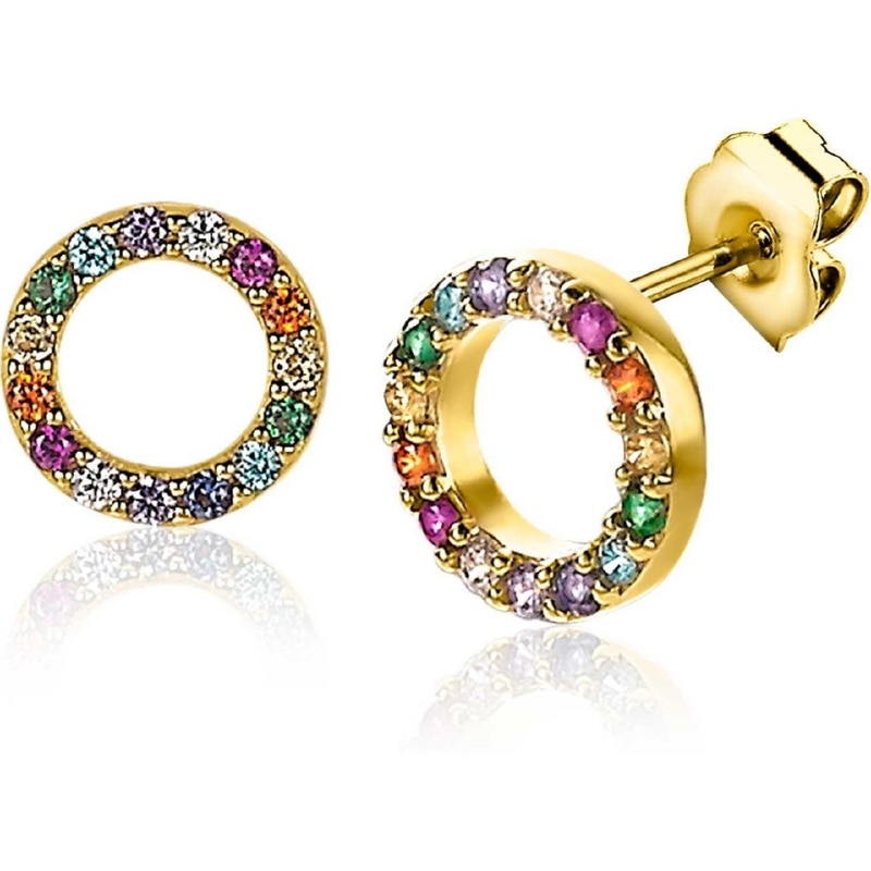 ZINZI ZIO2170 Goudkleurige oorknopjes met regenboog zirkonia