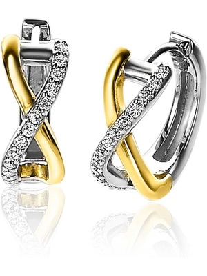 ZINZI ZIO2234 Zilveren bicolor oorringen met zirkonia 15 mm