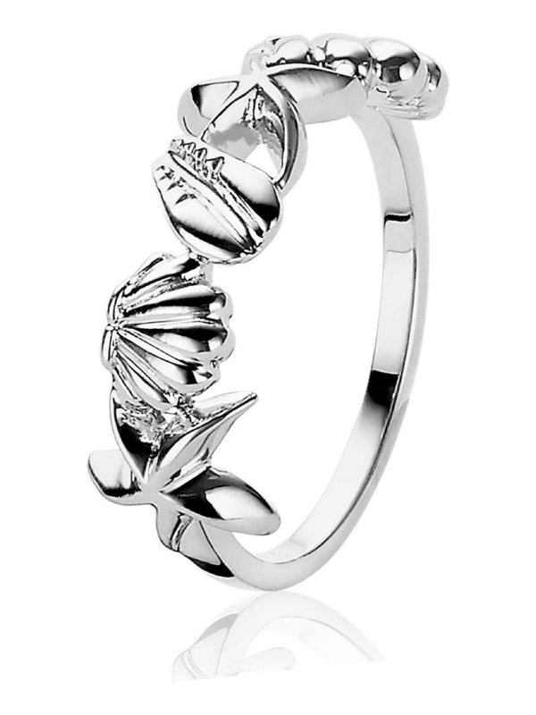 ZINZI ZIR1884 Zilveren ring met zeester en schelpen
