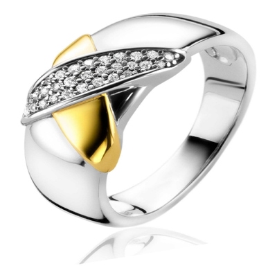 ZINZI ZIR2240 Zilveren bicolor cross-over ring met zirkonia