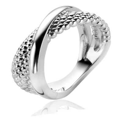 ZINZI ZIR2242 Zilveren ring cross-over glad en bolletjes