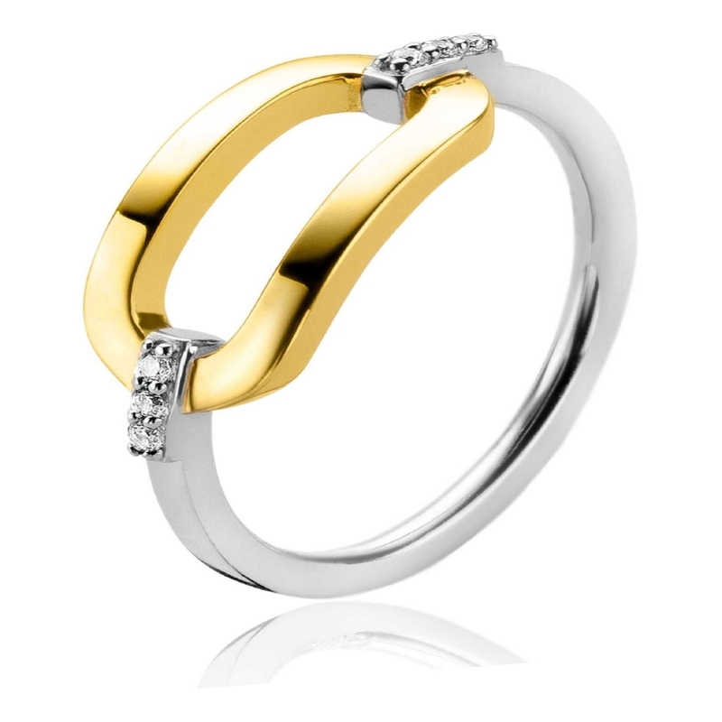 ZINZI ZIR2248 Zilveren bicolor ovaalvorm ring met zirkonia